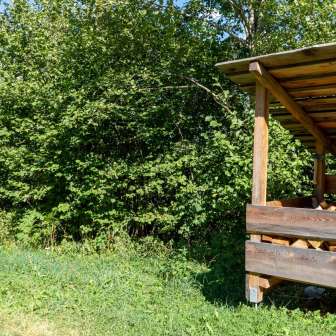 Feuerholz bei der Feuerstelle Burgruine Cagliatscha